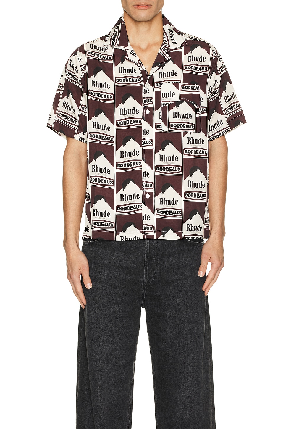 Image 1 of Rhude Moonlight Bordeaux Shirt in Maroon & Offwhite