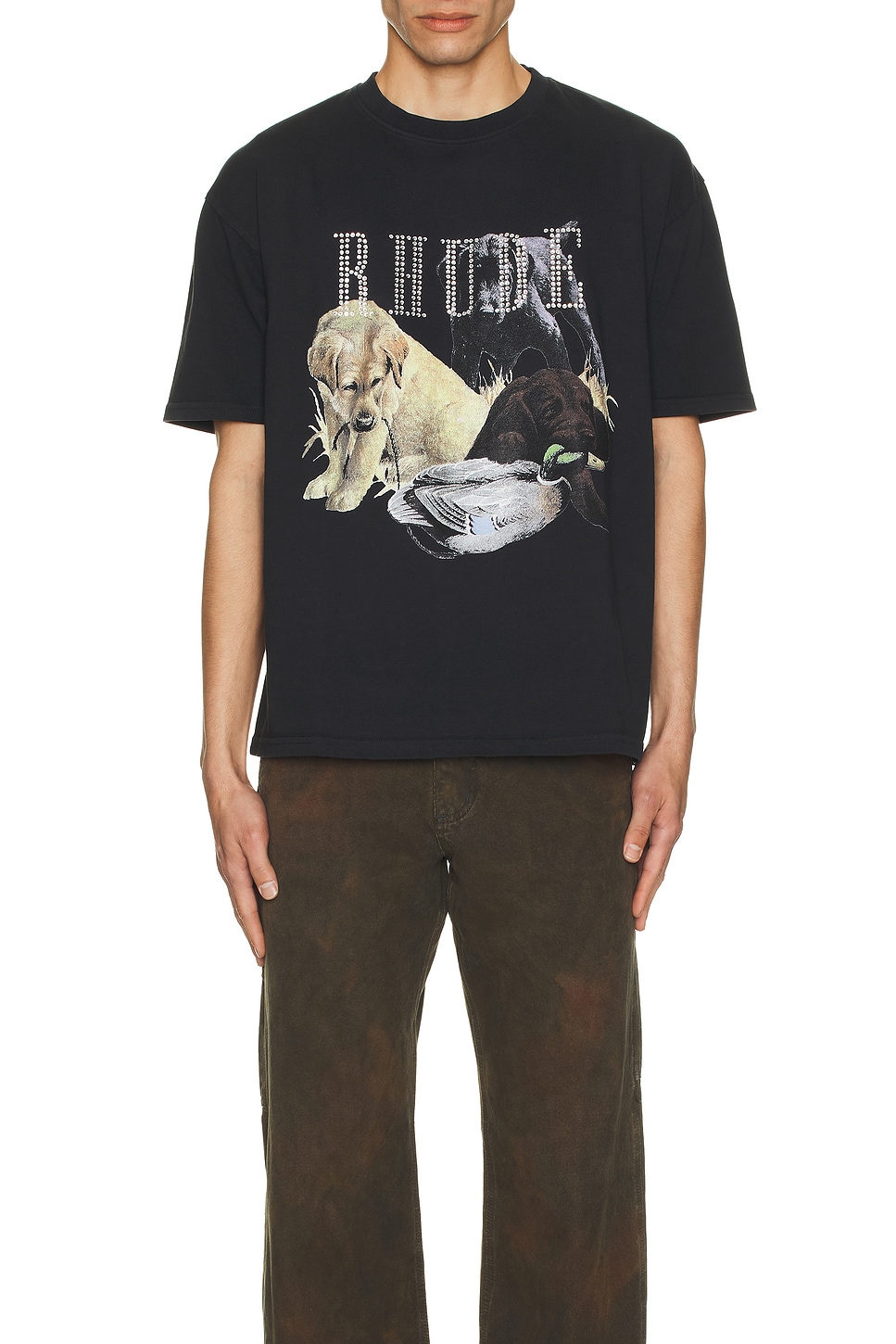 Image 1 of Rhude Rhinestone Hunting Dog Tee in Vintage Black