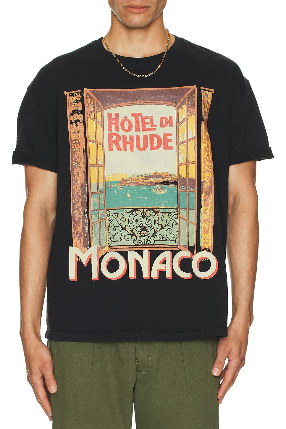 Image 1 of Rhude Hotel Di Monaco Tee in Vintage Black