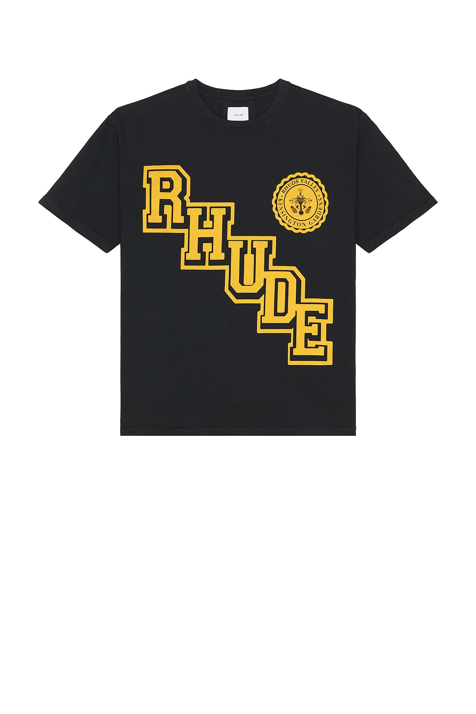 Image 1 of Rhude Collegiate Crest Tee in Vintage Black & Yellow