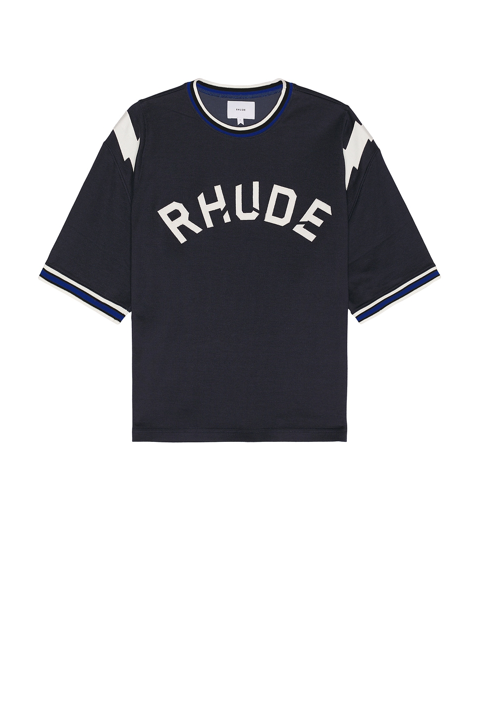 Rhude Navy Logo Lightning Ringer T-shirt In Blue