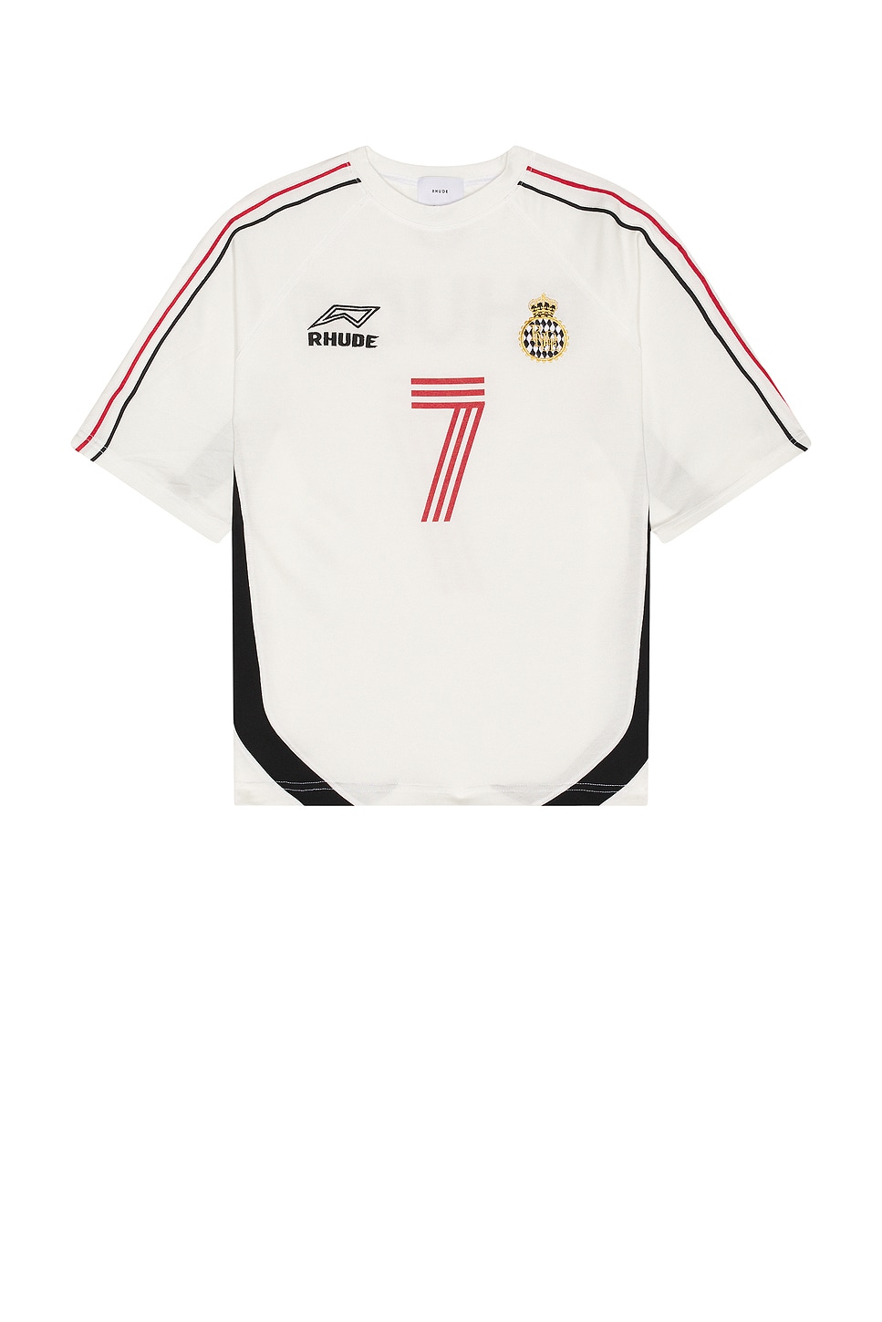 Image 1 of Rhude Lundun Soccer Jersey in White, Black, & Red