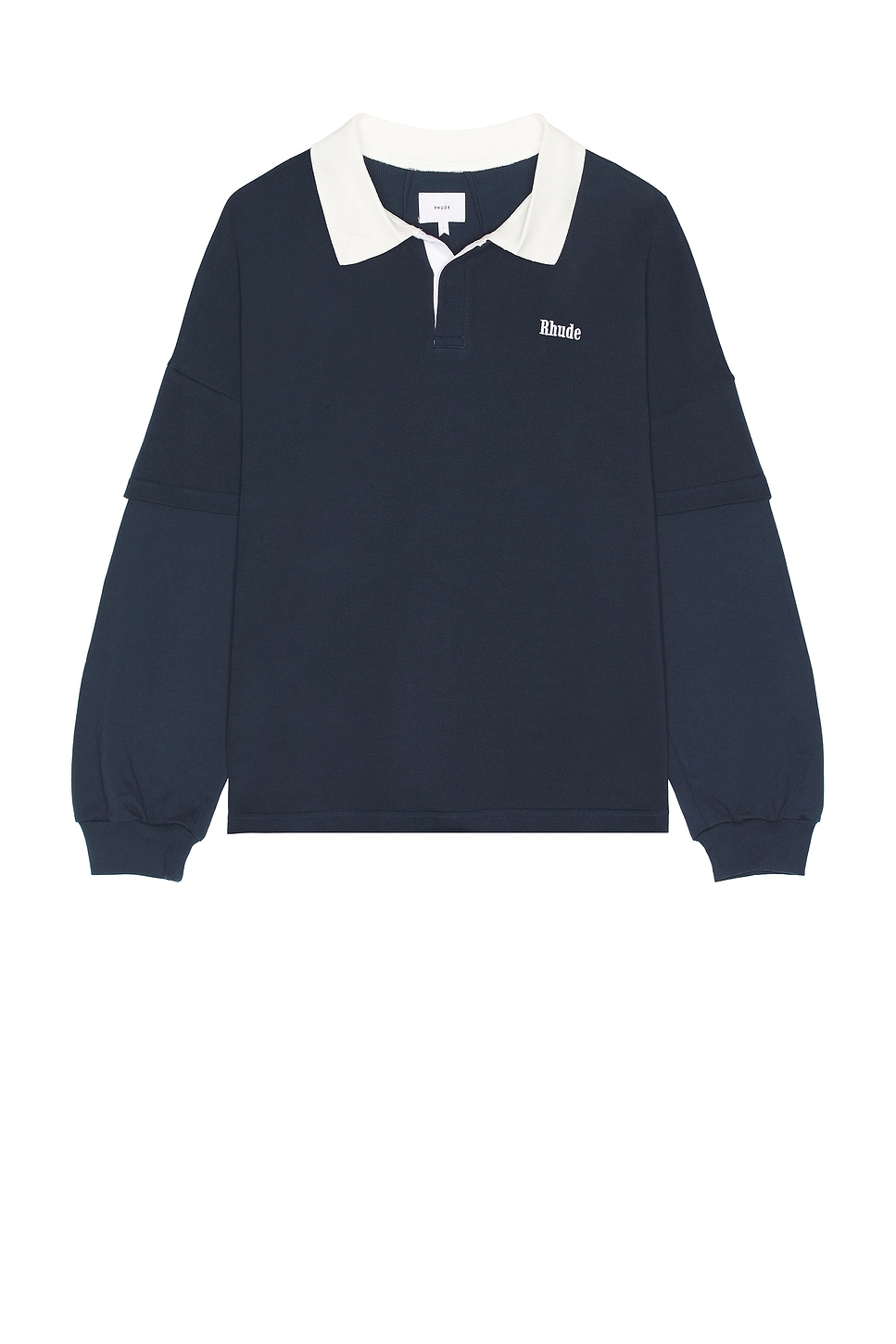 Image 1 of Rhude Layered Pique Polo in Dark Navy & White