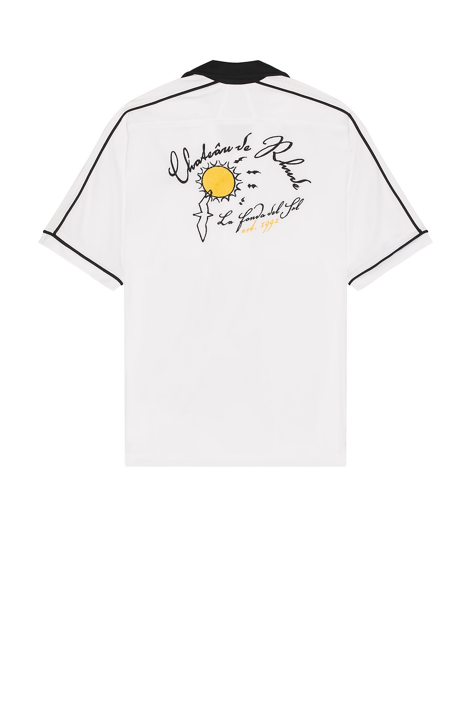 Image 1 of Rhude Fonda Del Sol Bowling Shirt in White, Black, & Yellow