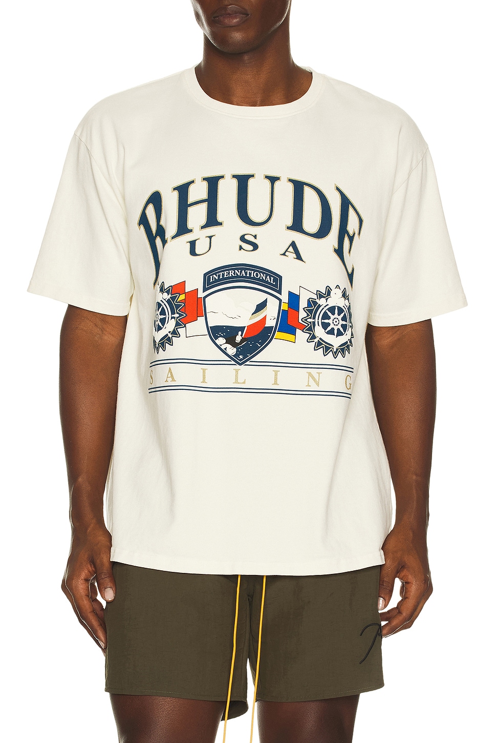 Image 1 of Rhude USA Sailing Icon Tee in Vintage White & Black