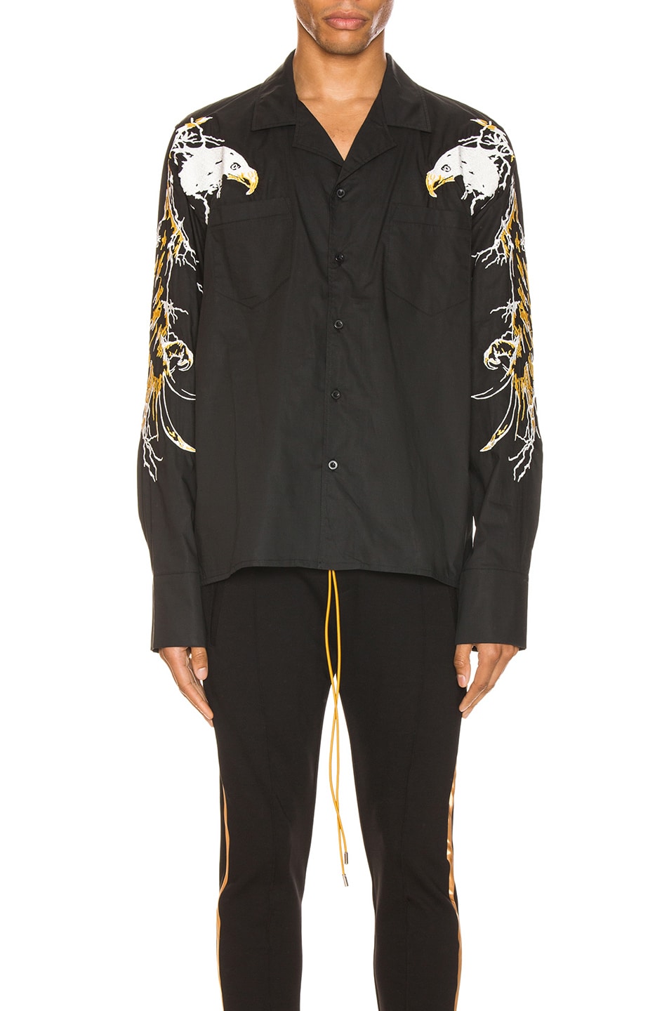 Image 1 of Rhude Eagle Embroidered Button Up in Black