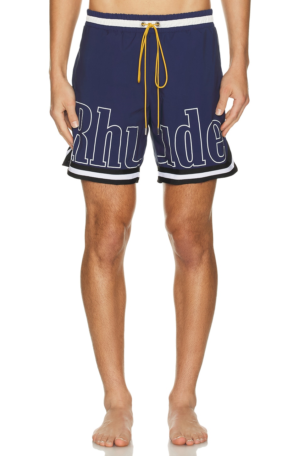 Image 1 of Rhude Basketball Logo Swim Short in Blue, Black, & White