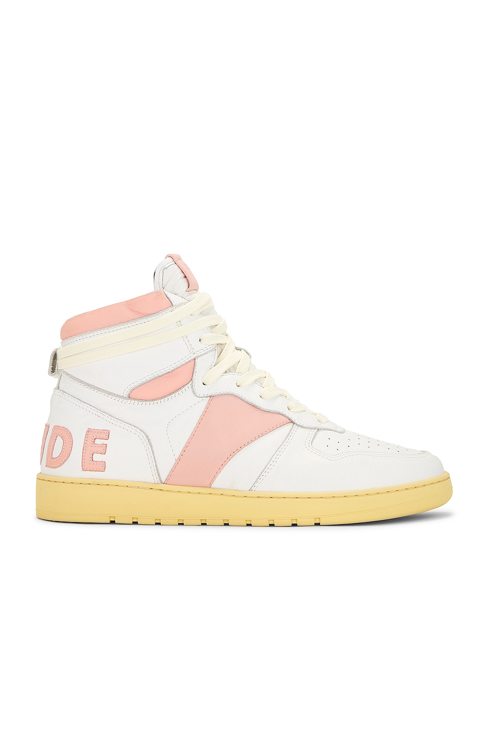 Image 1 of Rhude Rhecess Hi Sneaker in White & Dusty Pink