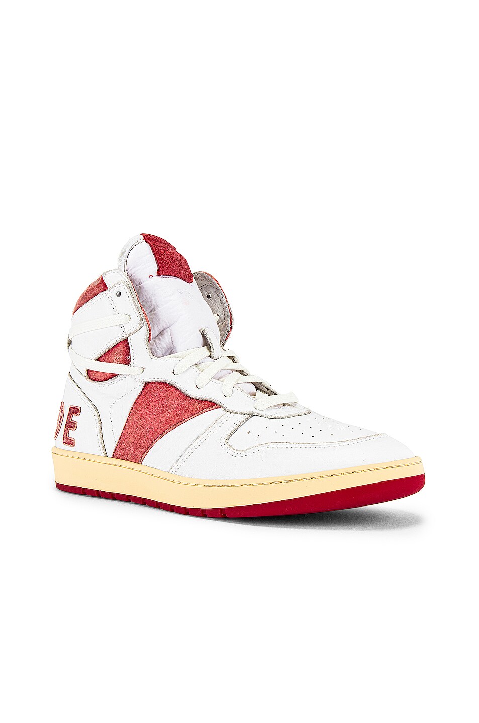 Image 1 of Rhude Bball Hi Sneaker in White Leather & Red