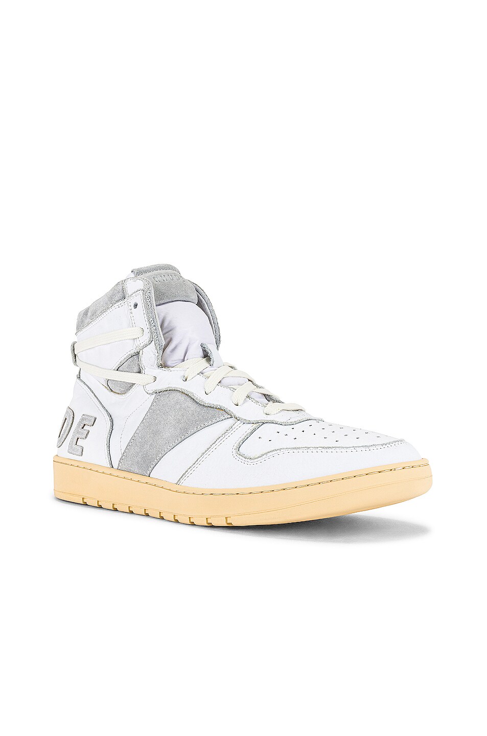 Image 1 of Rhude Bball Hi Sneaker in White Leather & Grey