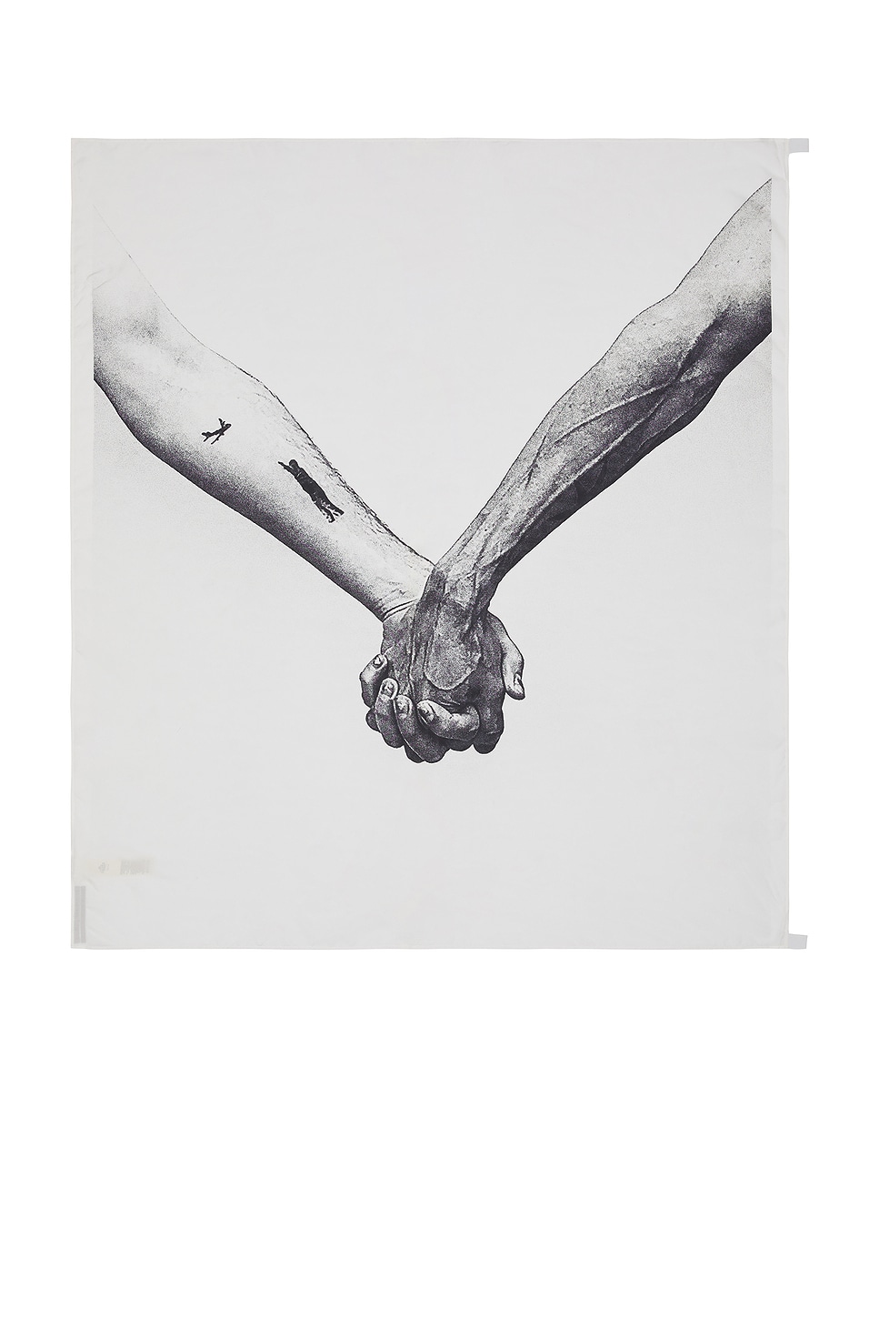 Rick Owens Square White Silk Scarf With Joined Hands Print In Milk & Black