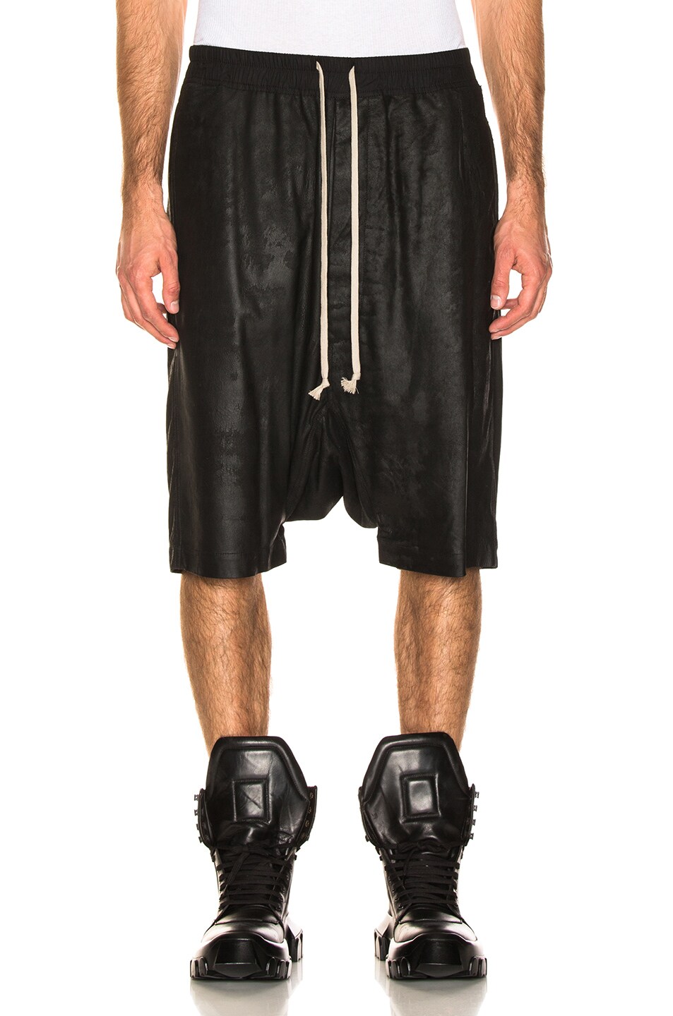 Image 1 of Rick Owens Leather Pod Shorts in Black