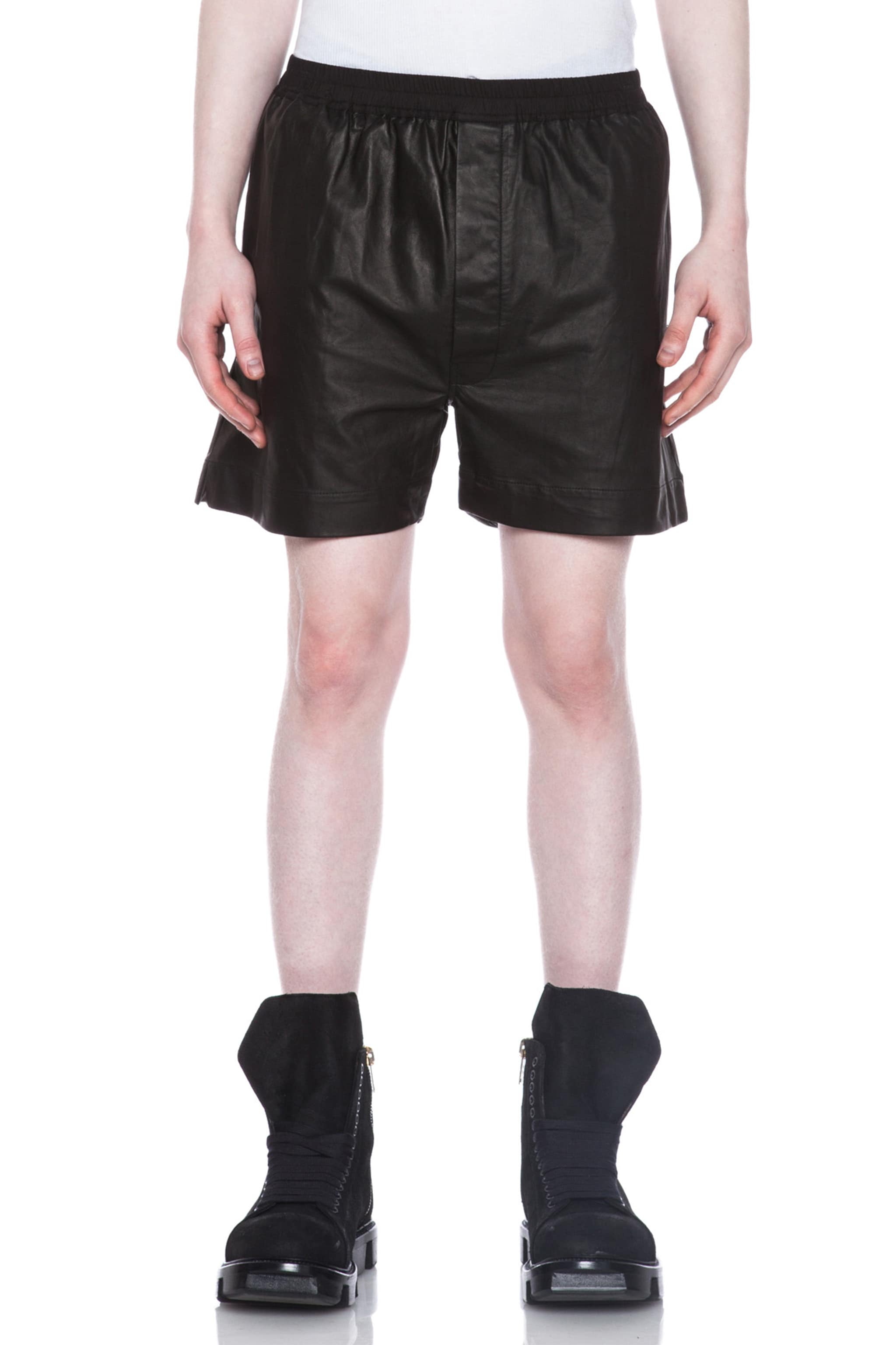 Image 1 of Rick Owens Leather Boxer Shorts in Black