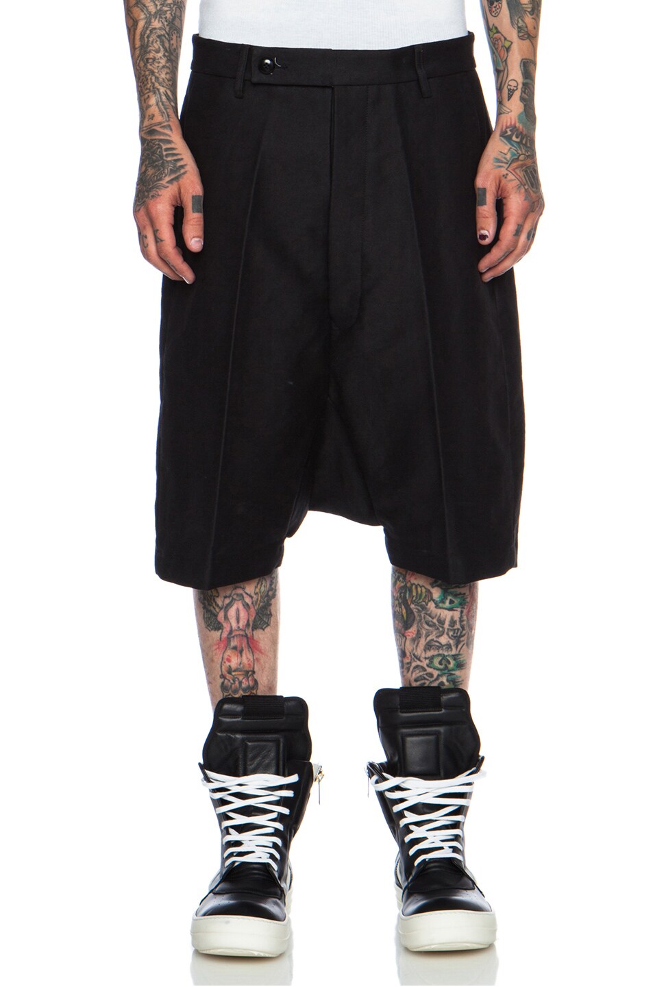 Image 1 of Rick Owens Doeskin Tailored Cotton Podshorts in Black