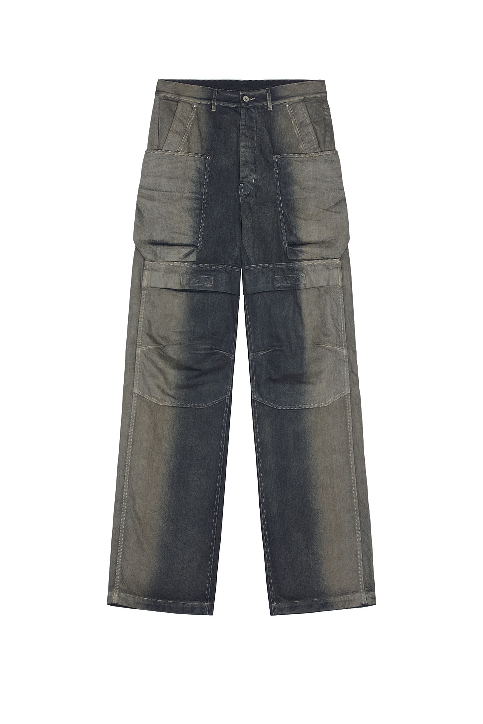 Rick Owens Stefan Wide-leg Distressed Denim Cargo Trousers In Brown