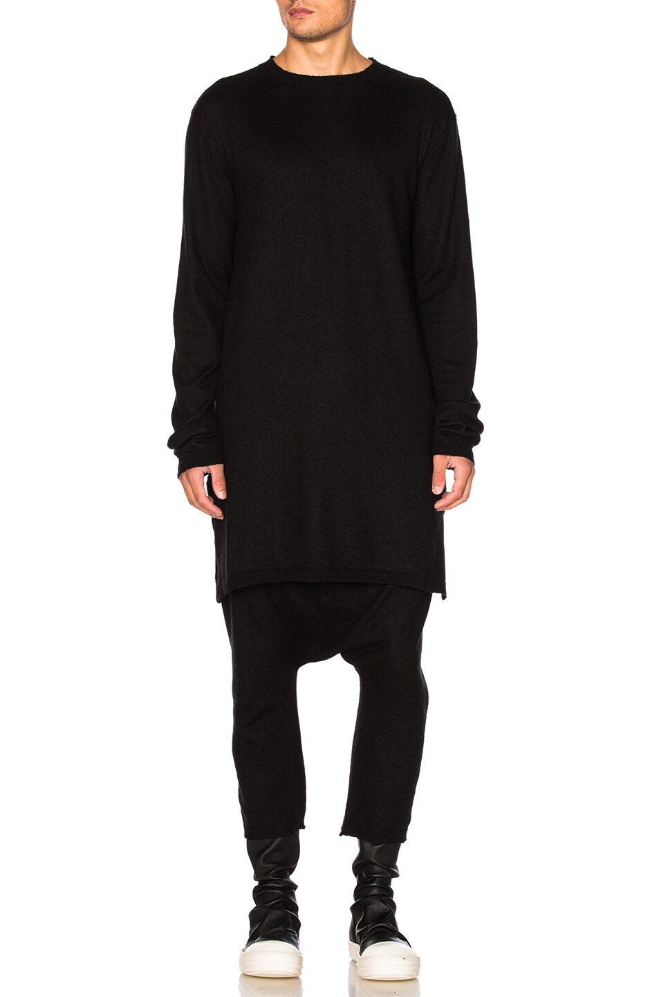 Image 1 of Rick Owens Long Sleeve Funnel Neck Top in Black