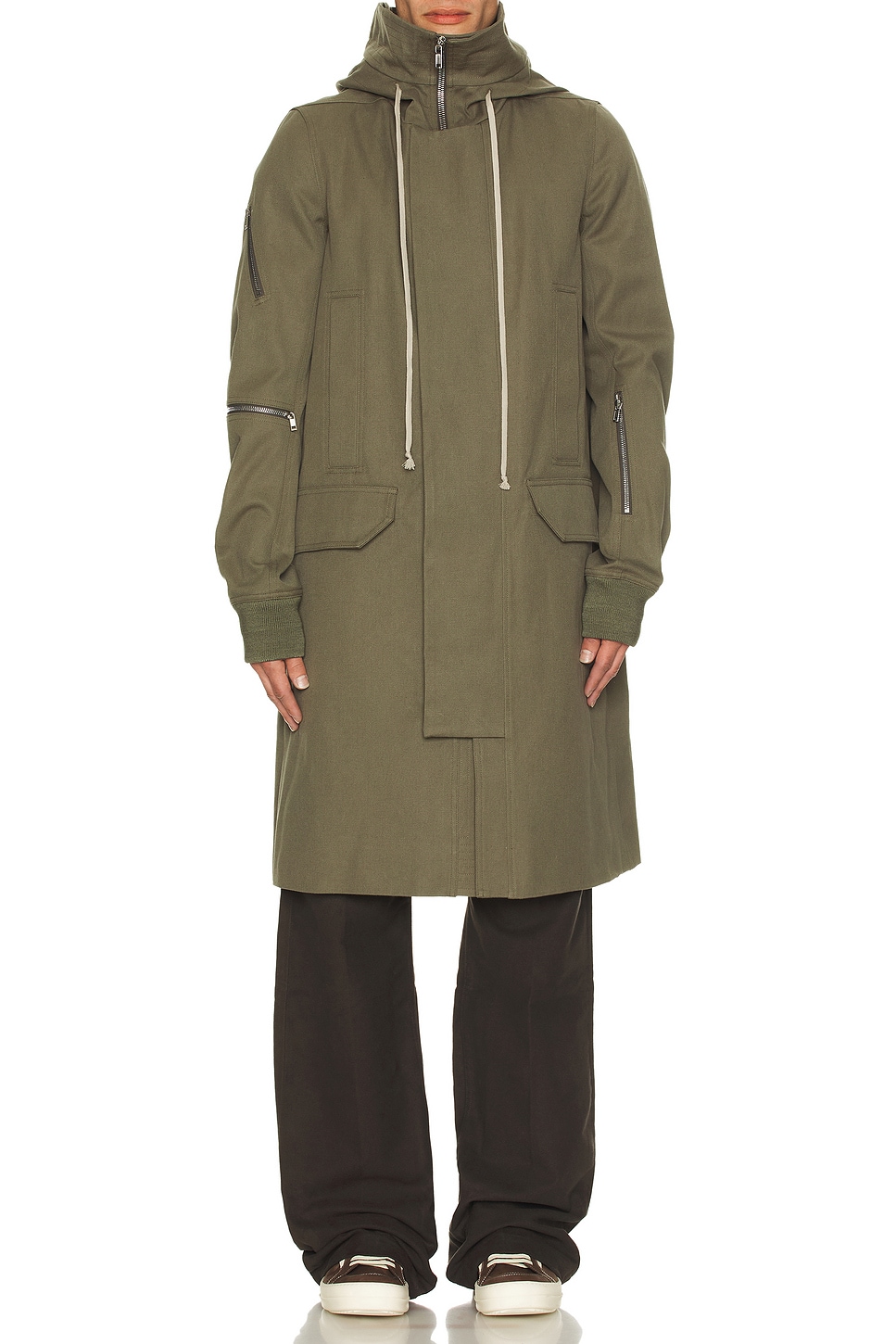 Image 1 of Rick Owens Hooded Long Parka in Olive Drab
