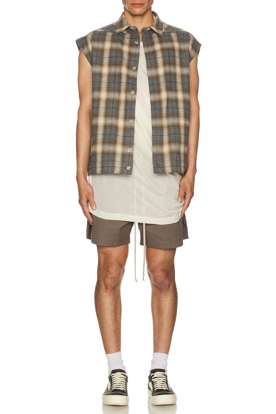Image 1 of Rick Owens Sleeveless Jumbo Outershirt in Grey Plaid