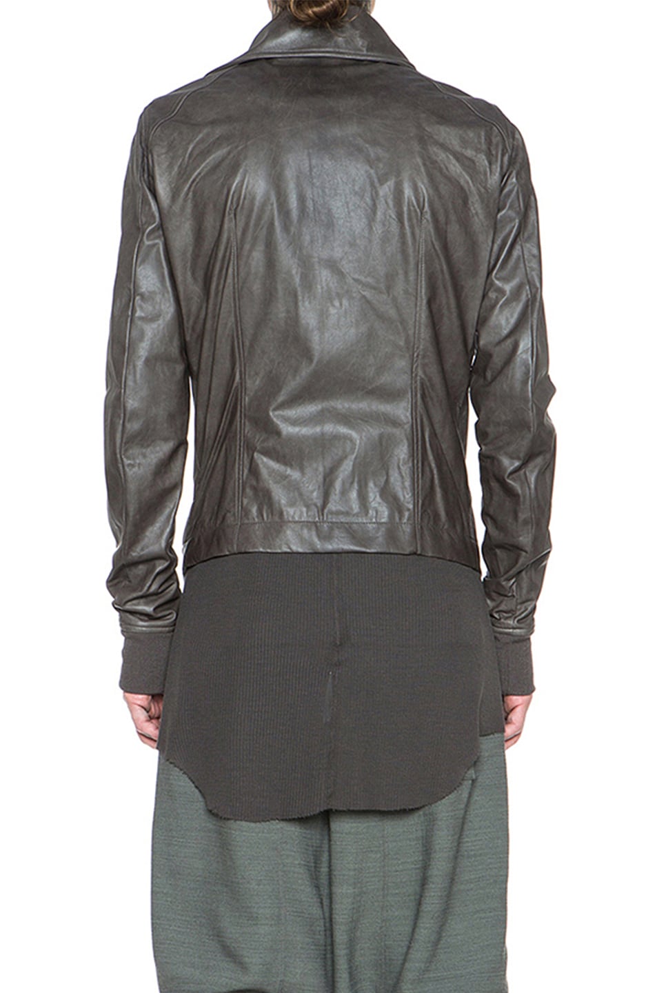 Rick Owens Intarsia High Neck Glass Ice Lambskin Leather Jacket In Image 5 Of Rick Owens Intarsia High Neck Glass Ice Lambskin Leather Jacket In Dark Dust