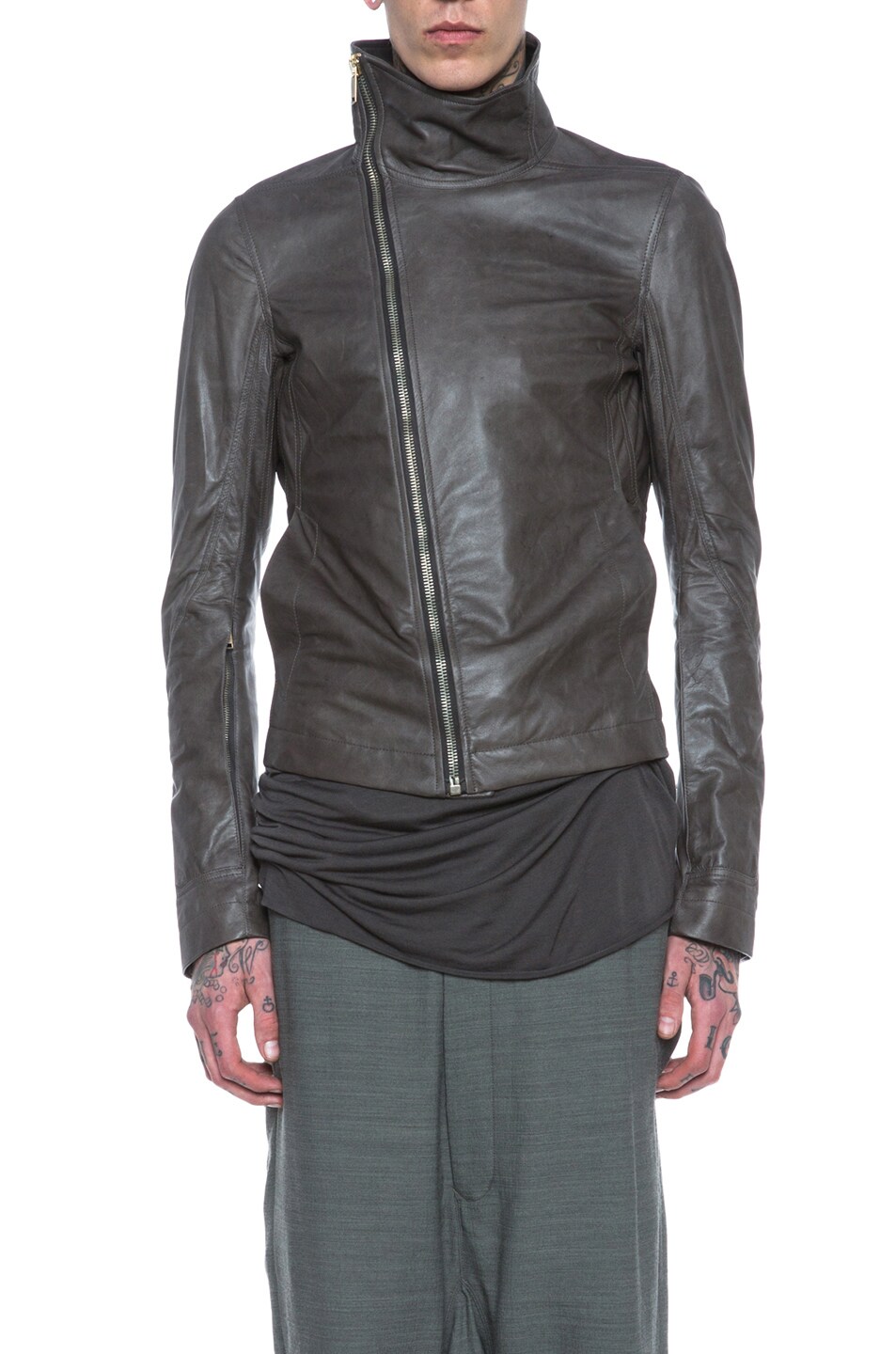 Rick Owens Bauhaus Glass Ice Lambskin Leather Jacket In Dark Dust Fwrd Image 2 Of Rick Owens Bauhaus Glass Ice Lambskin Leather Jacket In Dark Dust