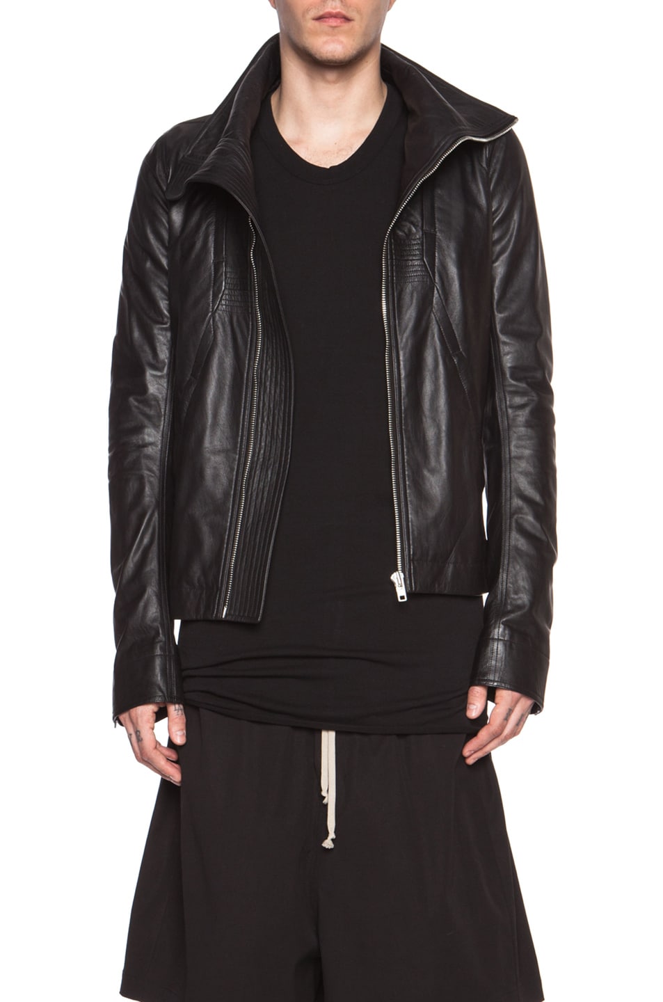Image 1 of Rick Owens Geo Glass Ice Leather Jacket in Black