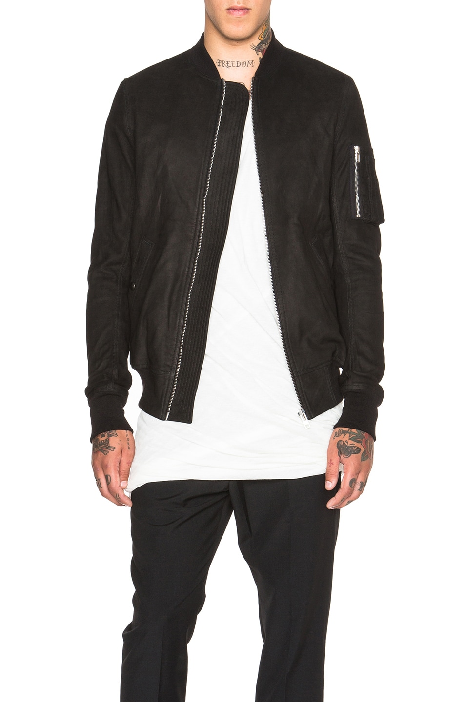 Image 1 of Rick Owens Leather Flight Bomber in Black