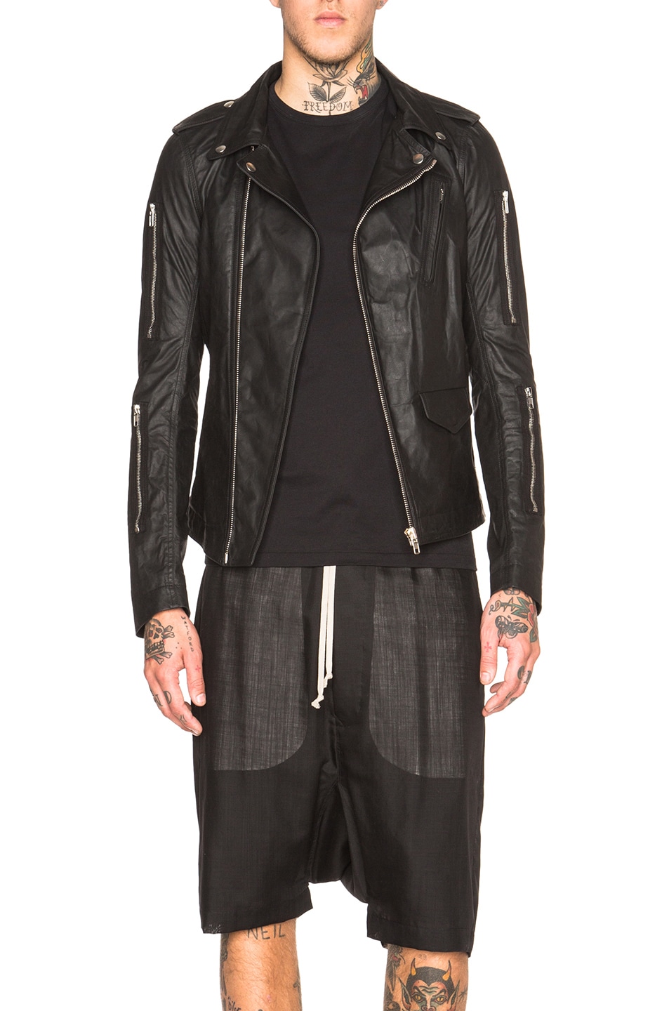 Image 1 of Rick Owens Zipped Stooges Leather Jacket in Black