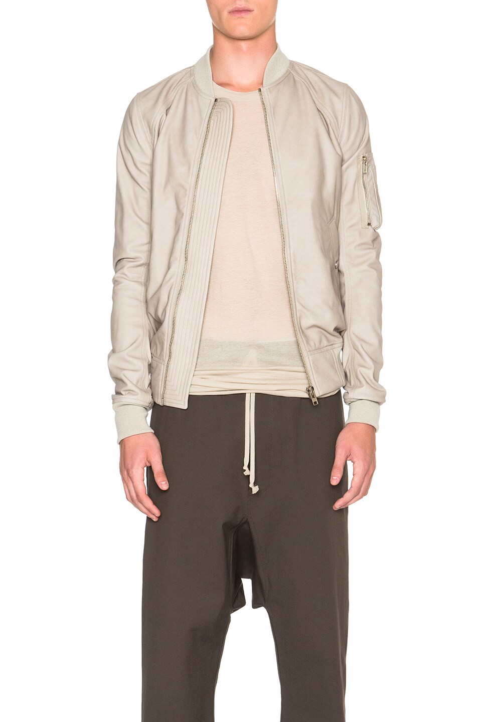 Image 1 of Rick Owens Raglan Leather Bomber in Pearl