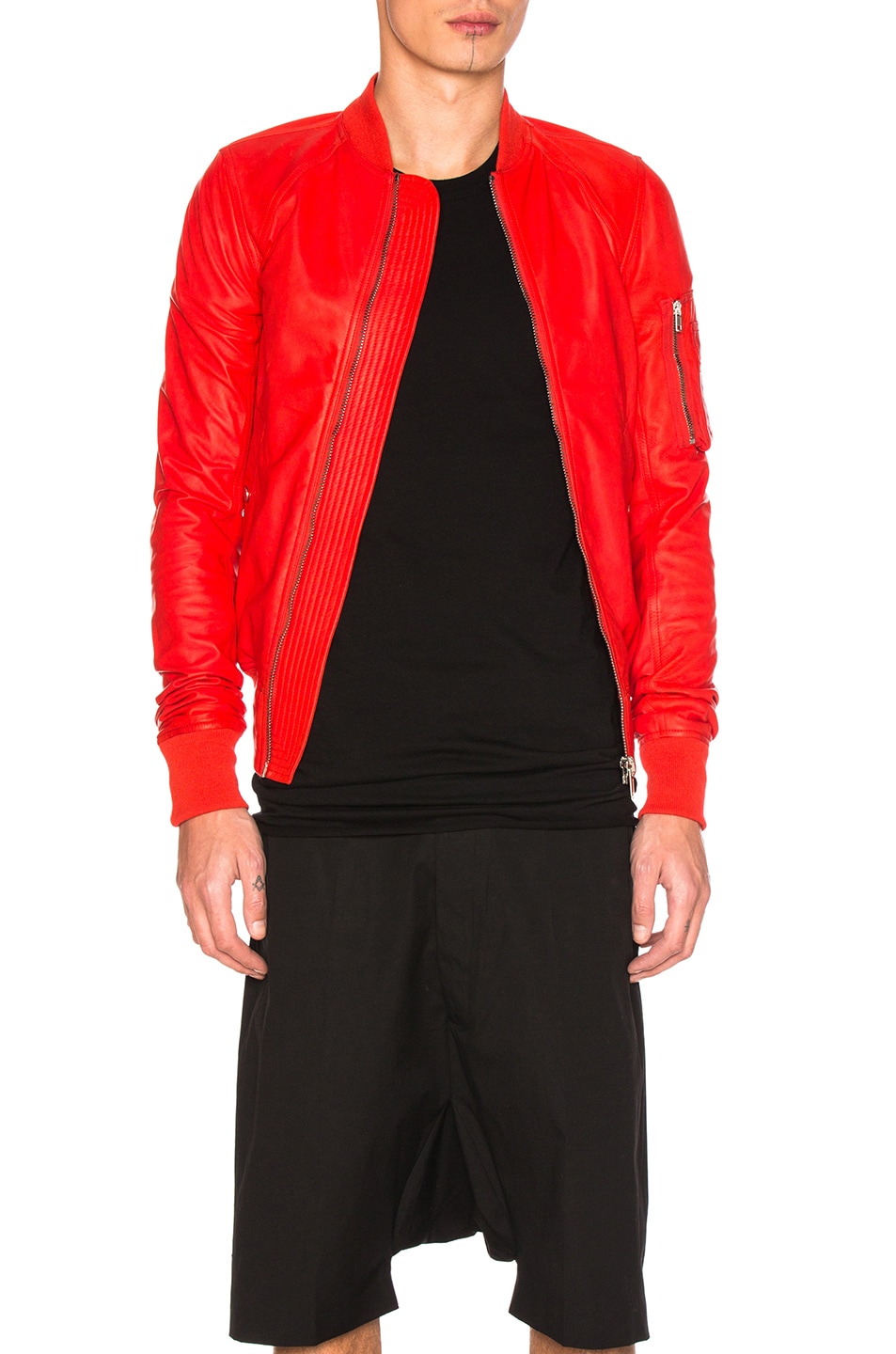 Image 1 of Rick Owens Raglan Leather Bomber Jacket in Red
