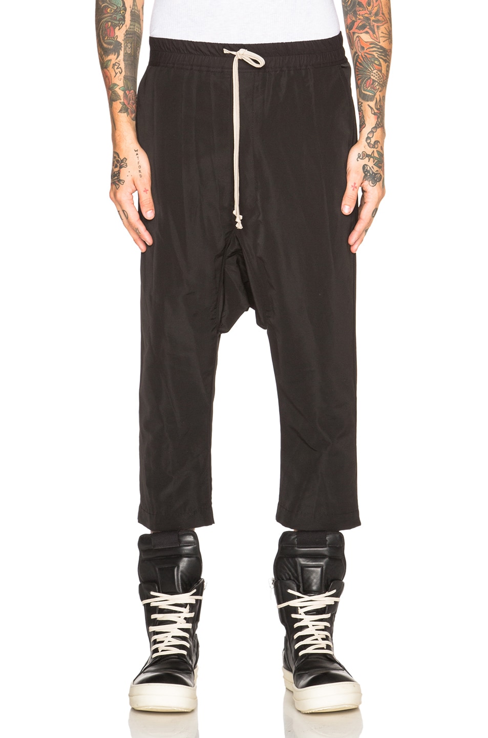Image 1 of Rick Owens Drawstring Cropped Trousers in Black