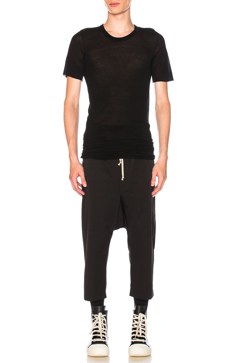 RICK OWENS Drop Crotch Cropped Trousers in Black | ModeSens