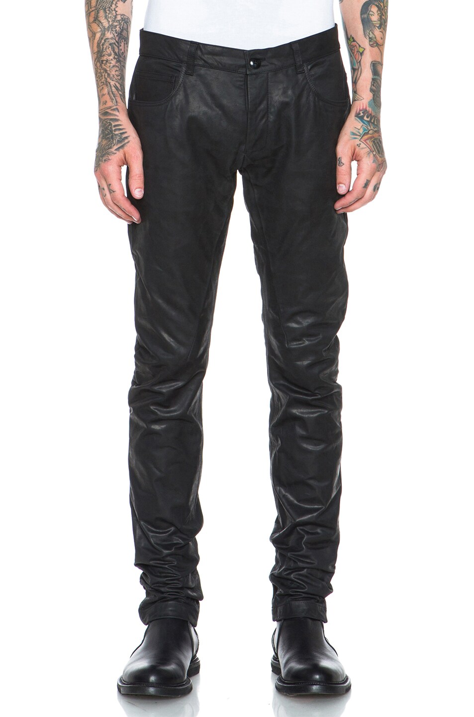 Image 1 of Rick Owens Detroit Cut Leather Pant in Black