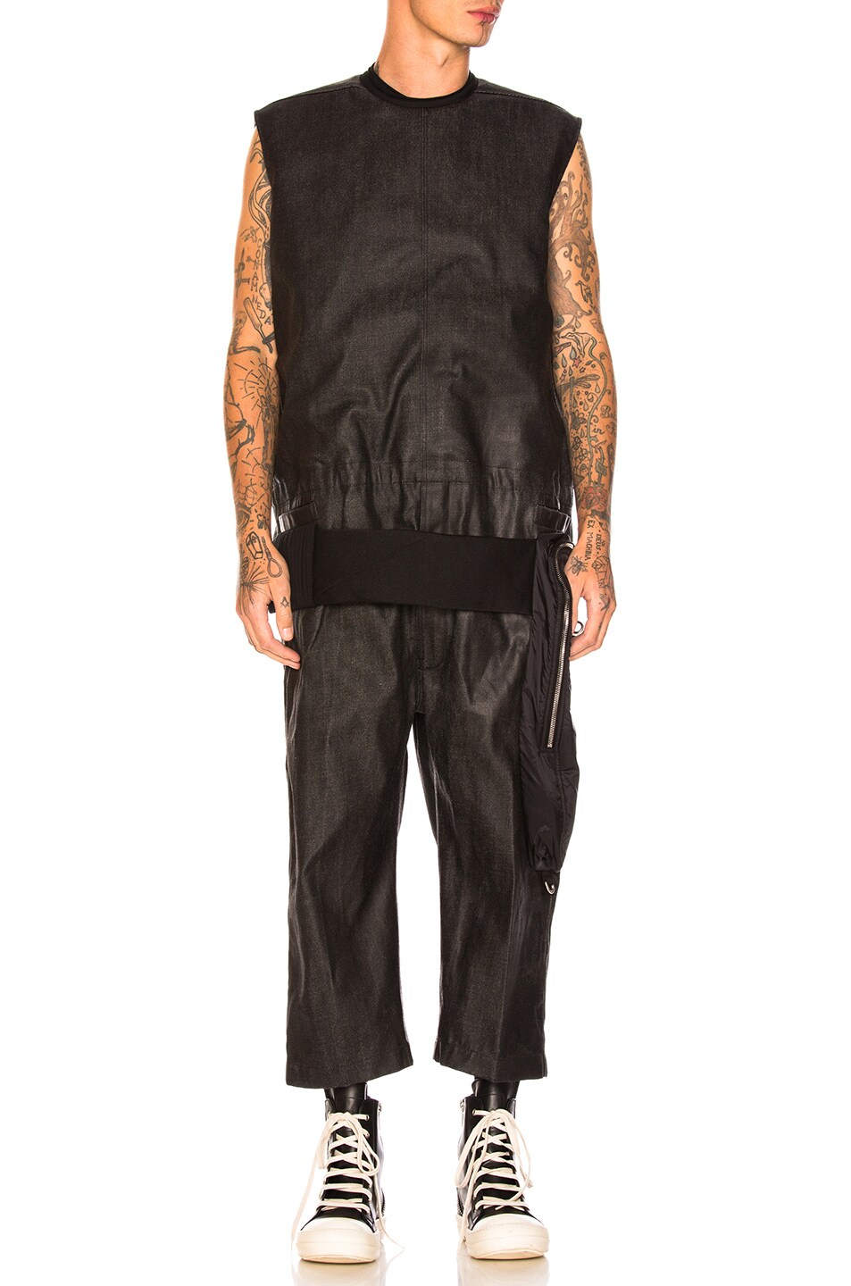 Image 1 of Rick Owens Cargo Cropped Jumpsuit in Black