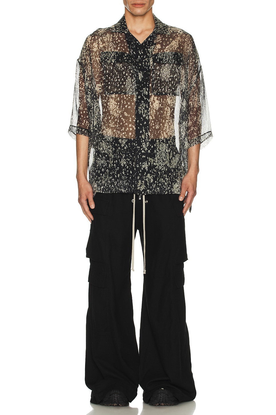Image 1 of Rick Owens Magnum Tommy Shirt in Black & Pearl