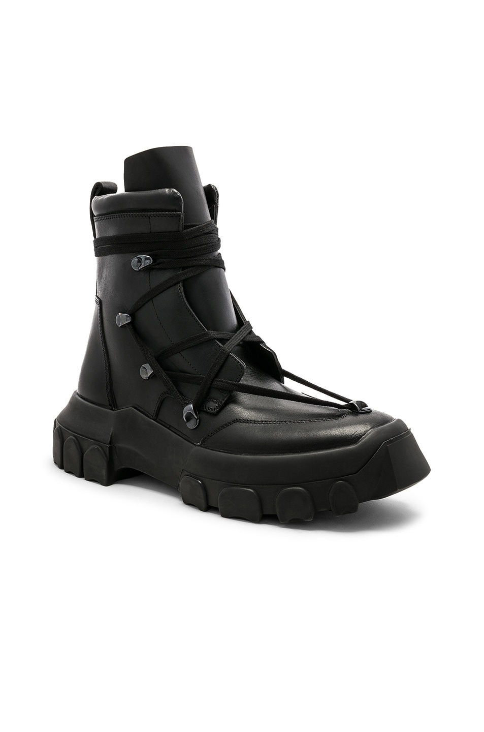 Image 1 of Rick Owens Leather Lace Up Hiking Boots in Black