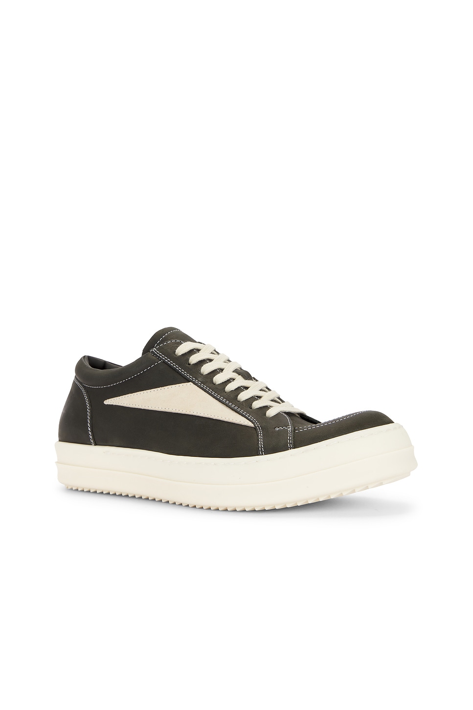 Rick Owens Indigo Blue Suede Leather Vintage Sneakers With Contrasting Details In Green
