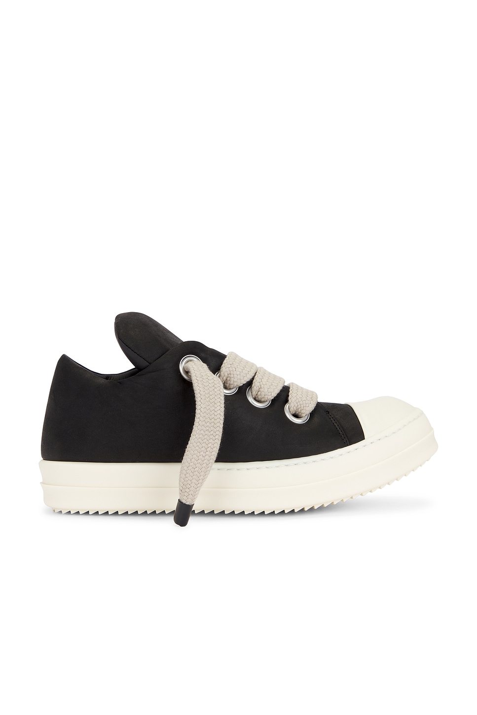 Image 1 of Rick Owens Jumbo Lace Padded Low Sneaker in Black & Milk