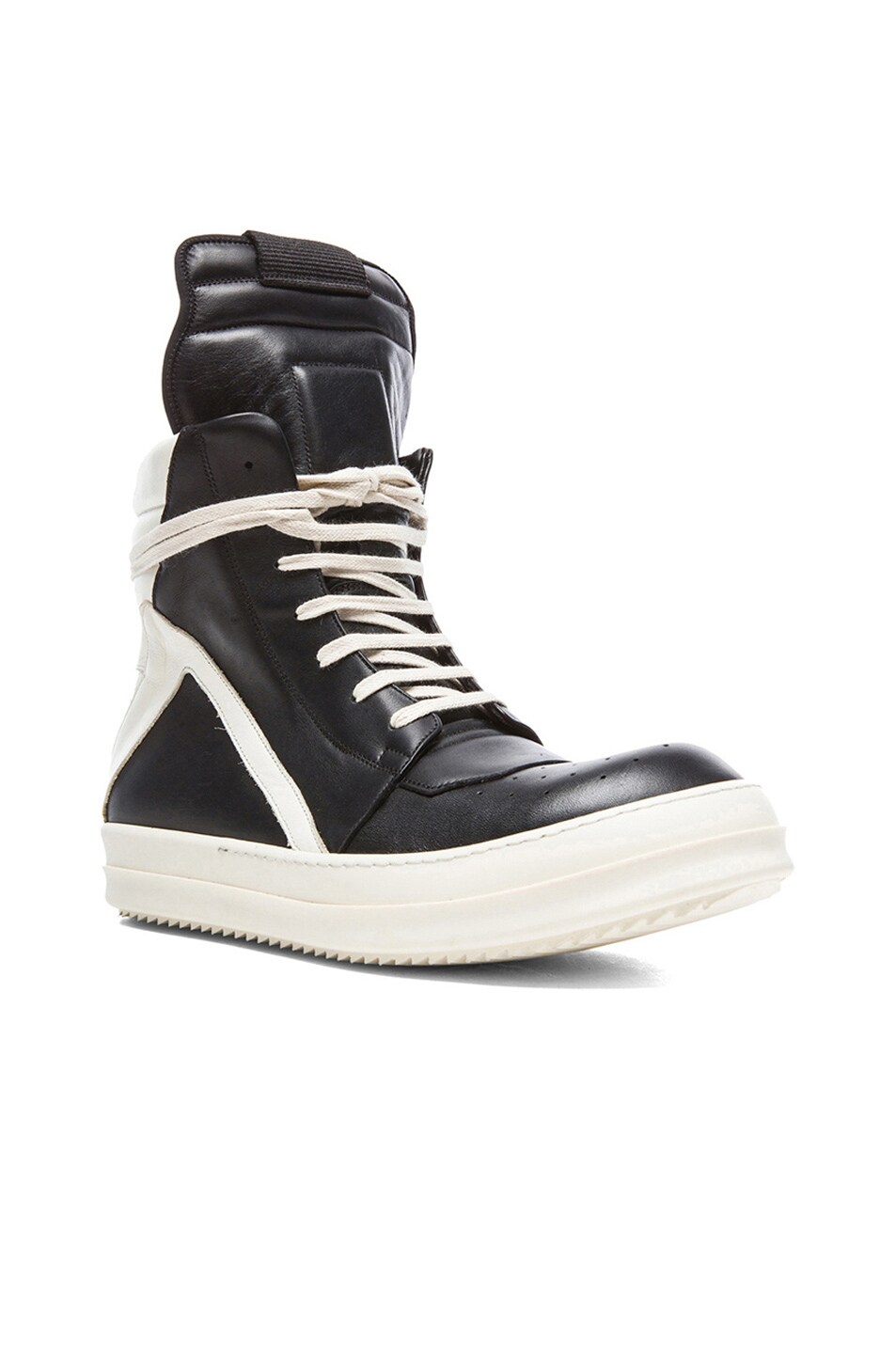 Image 1 of Rick Owens Geobasket Leather Sneakers in Black & White