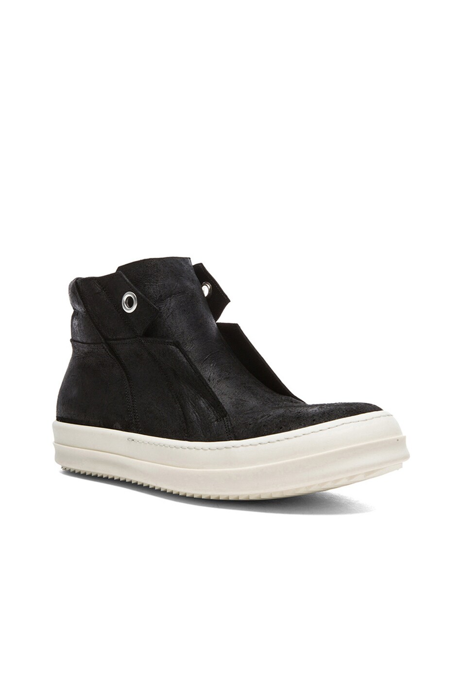 Image 1 of Rick Owens Island Dunk Distressed Leather Sneakers in Black