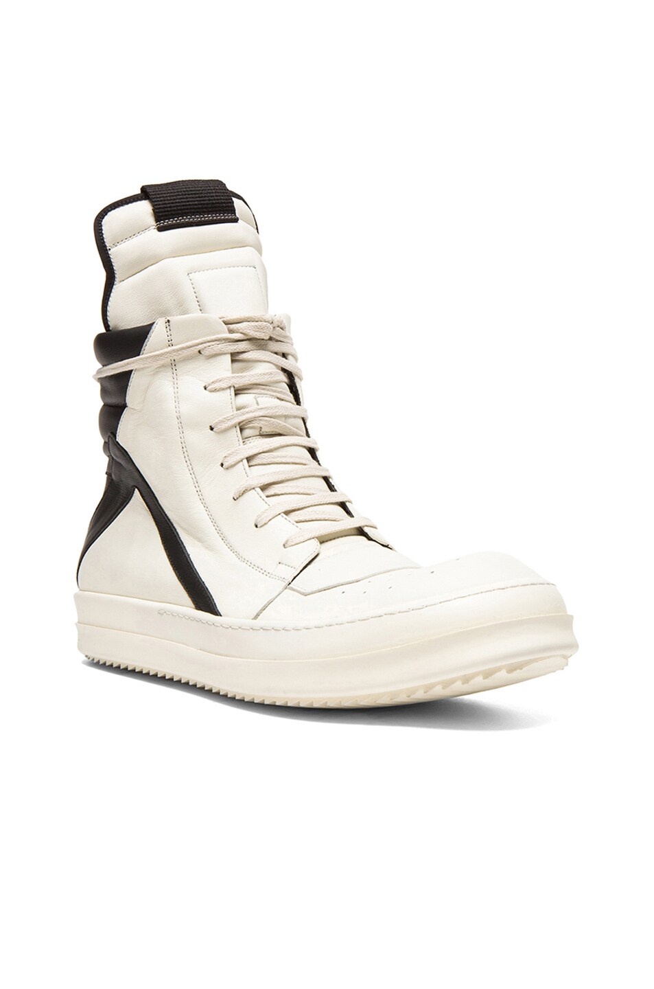 Image 1 of Rick Owens Geobasket Leather Sneakers in Milk & Black