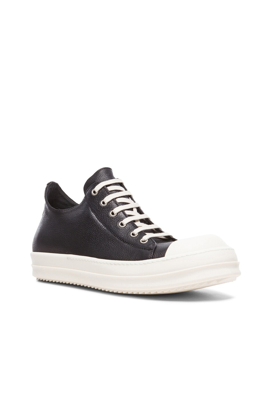 Image 1 of Rick Owens Low Leather Sneakers in Black & White