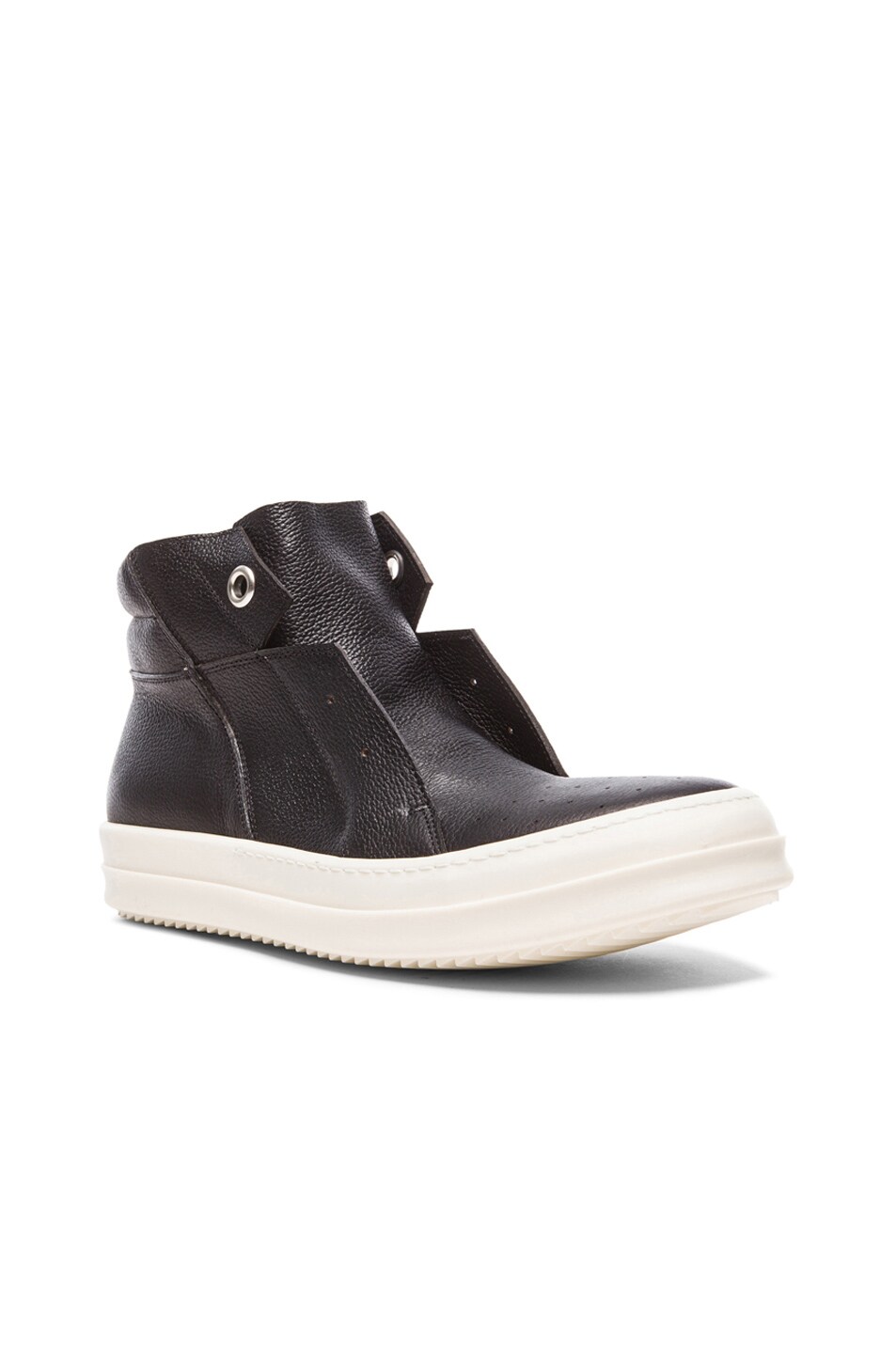 Image 1 of Rick Owens Island Dunk Leather Sneakers in Black & White