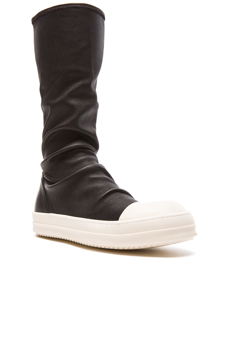 Image 1 of Rick Owens Sock Leather Sneakers in Black