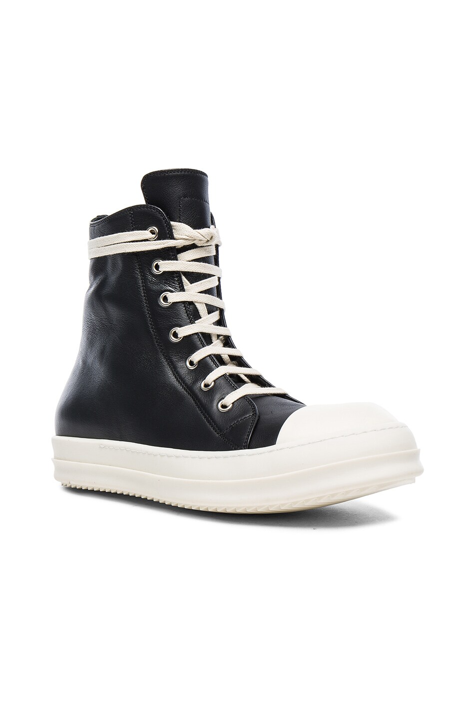 Image 1 of Rick Owens Leather Sneakers in Black & White