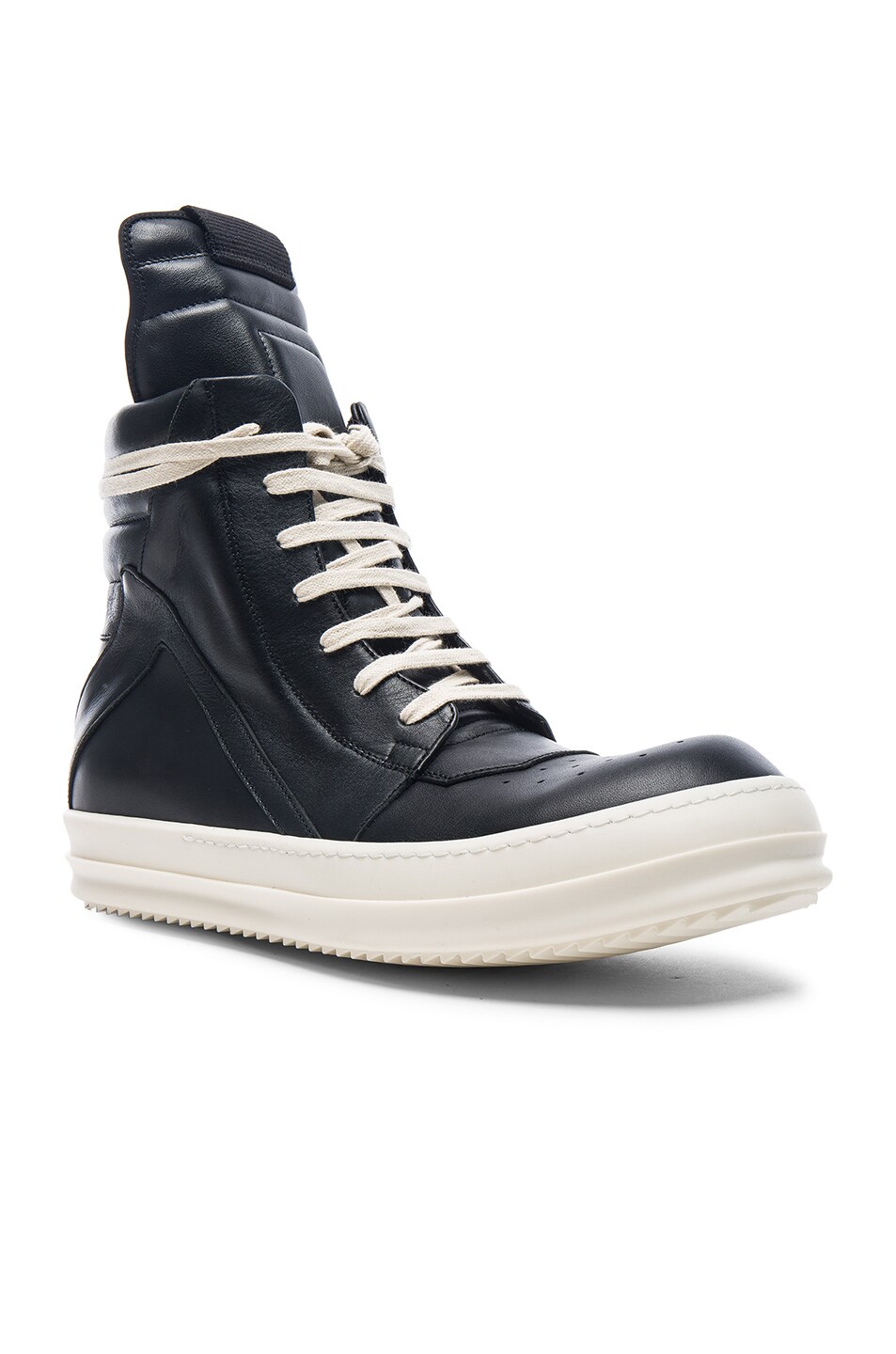Image 1 of Rick Owens Leather Geobasket Sneakers in Black & White