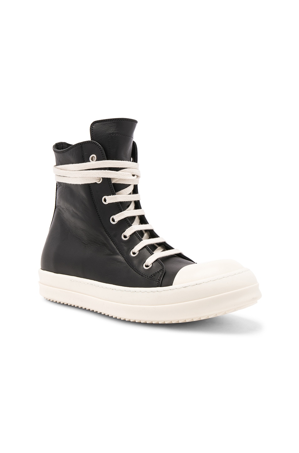 Image 1 of Rick Owens Leather Sneakers in Black & White