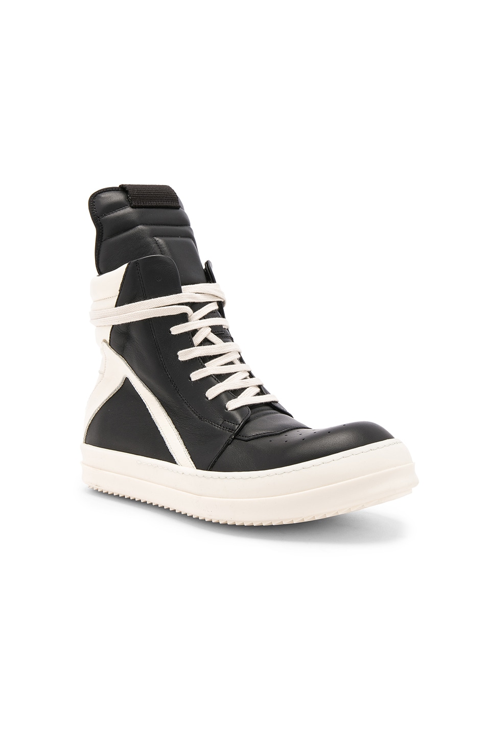 Image 1 of Rick Owens Leather Geobasket Sneakers in Black & White