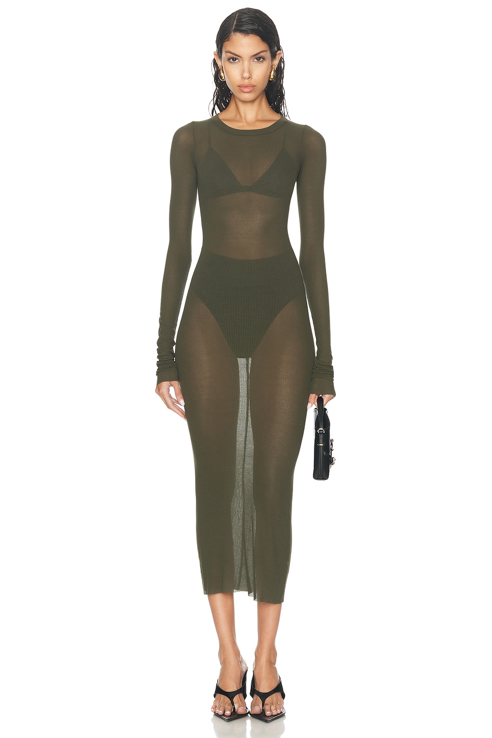 Image 1 of Rick Owens Abito Long Sleeve Dress in Forest