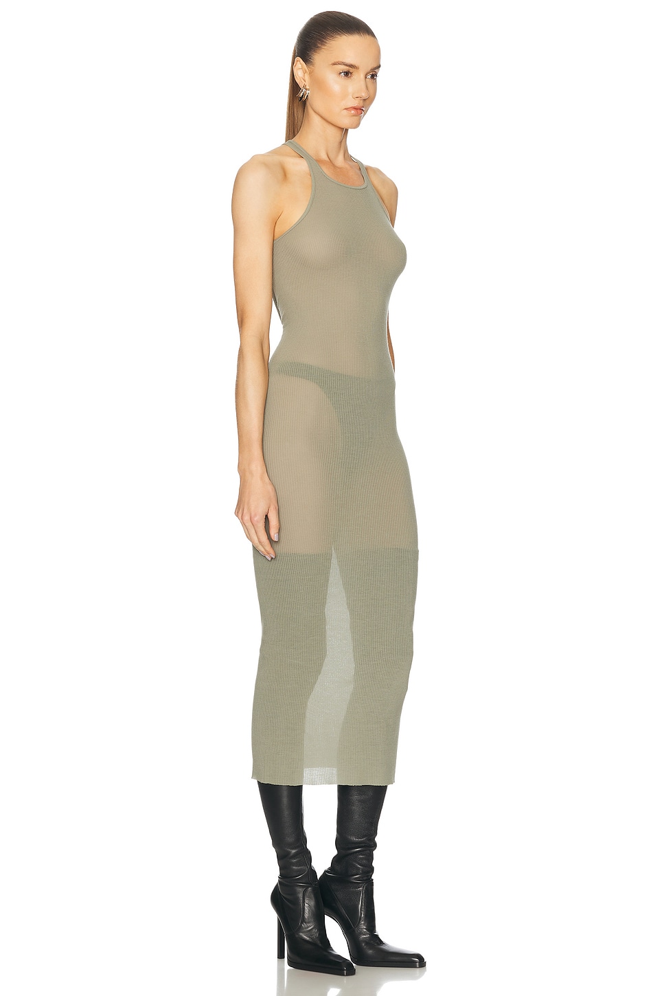Rick Owens Green Hollywood Tank Midi Dress In Celadon