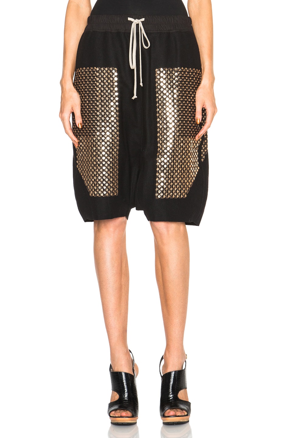 Image 1 of Rick Owens Sequin Embroidered Pod Shorts in Black